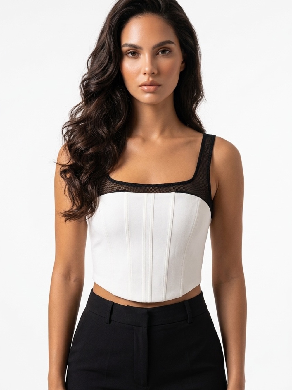 FOREVER 21 | NEW Mesh-Trim White Corset Crop Top Women’s Size Large